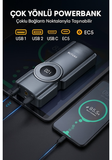 Buture BETA01 3500A 2000mah Lastik Şişirme Kompresörlü Taşınabilir Akü Takviye Kiti (Çanta + Led Lamba + Powerbank)