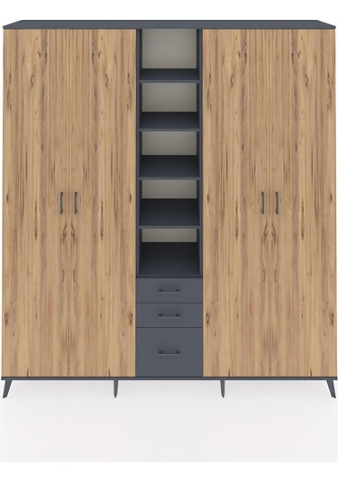Hyperion Dolap 17 Raflı 3 Çekmeceli 4 Kapaklı 220x44x243 Antrasit-çam/antrasit Atlas Çam/antrasıt