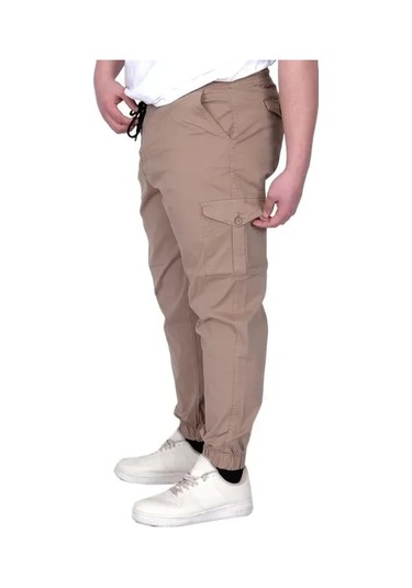 Büyük Beden Erkek Pantolon Keten Kargo Jogger 21911 Cappucino Cappucino