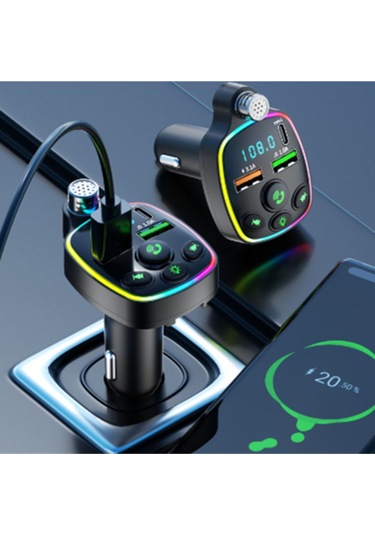 Bluetooth Araç Kiti Araç Fm Transmitter Usb Type-c Mp3 Sd Kart Flash Için Uygun Pd Çakmaklık Girişli