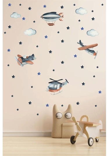 Lacivert ve Mavi Hava Taşıtları Çocuk Odası Sticker