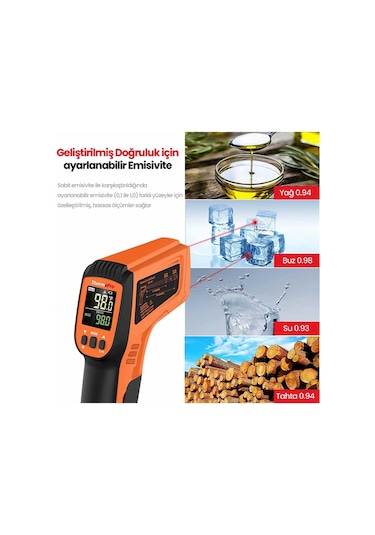 ThermoPro TP450 -50C/+550C Antişok Dual Lazer Endüstriyel Kızılötesi Temassız Termometre