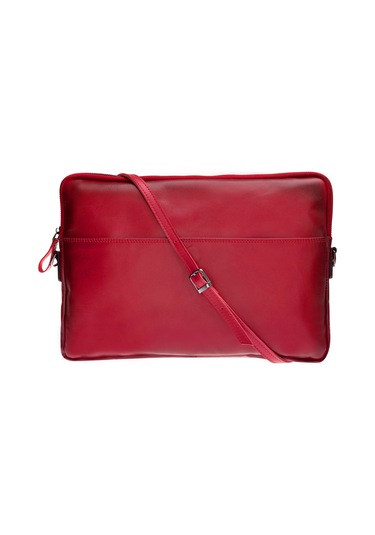 Bloomsleeve Leeds 14" Crimson Red Hakiki Deri Laptop & Tablet Kılıfı Kırmızı