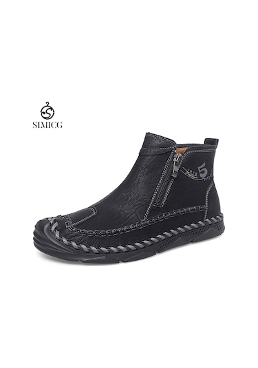 Modaya Uygun Gündelik Yüksek Bilekli Hakiki Deri Erkek Bilek Botları Siyah