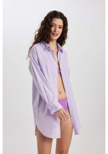 DeFacto Regular Fit Pamuklu Plaj Gömleği-Fall in Love W8241AZ24SMPR33 Mor DeFacto Regular Fit Pamuklu Plaj Gömleği-Fall in Love W8241AZ24SMPR33 Mor