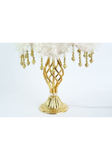 Çiçek Süsleme Abajur Gold Beyaz Fransız Dantel Klasik Model Ab456 Diğer