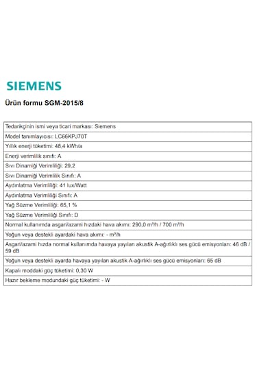 Siemens LC66KPJ70T 60 CM Duvar Tipi Davlumbaz
