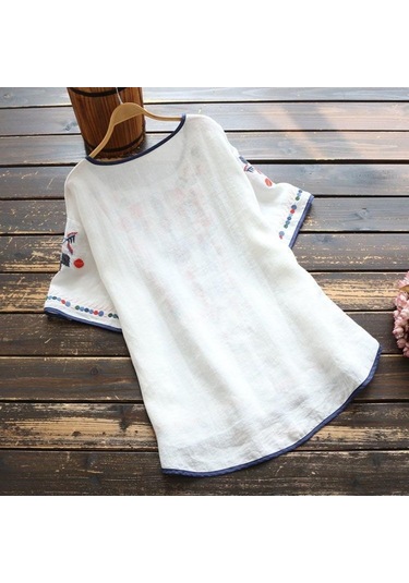 Kırmızı Nakış Pamuk Kadın Gömlek Yaz Ve Bahar Bluz Kadın Giyim İçin Giysi Tops