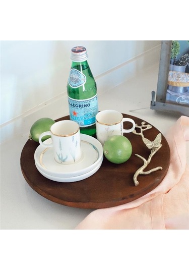 Akayev Ahşap 28 Cm Altın Boncuk Ayaklı Kelebek Sunum Tabağı