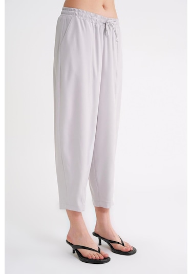 4307 Kadın Beli Lastikli Parçalı Şalvar Pantolon Gri Gri