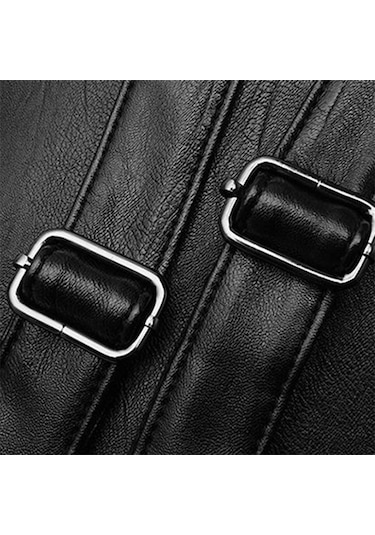 Kadın Düz Renk Çift Omuz Açık Hava Eğlence Büyük Kapasiteli Çok Fermuarlı Çanta Black Siyah