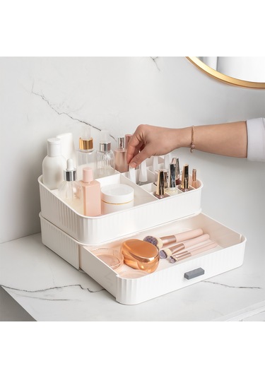 Porsima 0619 Çekmeceli Takı Organizeri Makyaj Düzenleyici Kutu Be Beyaz