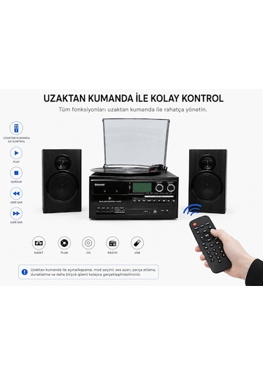 Dosound Tr-18 Ahşap Hoparlörlü Pikap Çalar Kaset Cd Bluetooth Usb Sd Müzik Sistemi 1 Adet