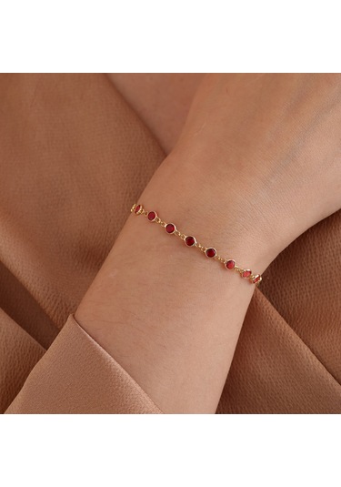 Queen Silver Jewelry 925 Ayar Gümüş Kırmızı Renk Geçişli Zirkon Taşlı Tamtur Bileklik Altın