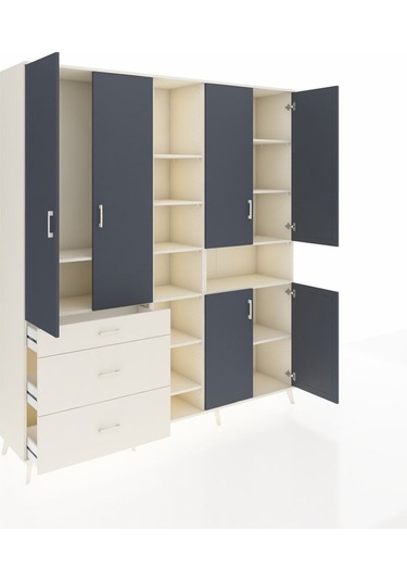 Hyperion Dolap 13 Raflı 3 Çekmeceli 6 Kapaklı 220x44x243 Aytaşı-antrasit/aytaşı Antrasıt/aytası