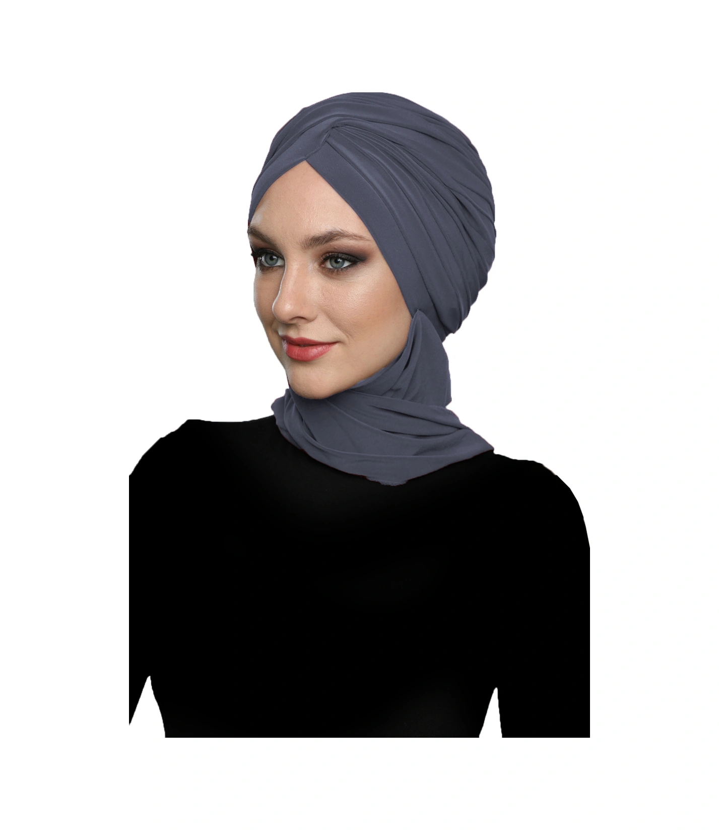 Çapraz W Atkılı Koyu Gri Hazır Türban Tesettür Bone Koyu Gri