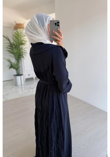 Sırt Detay Dökümlü Abaya - Lacivert Lacivert