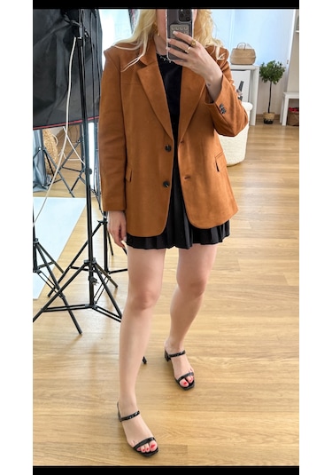 Modaonna Kahverengi Süet Blazer Ceket Kahverengi