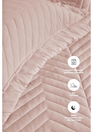 Evlen Home Ross %100 Pamuk Tek Kişilik Yatak Örtüsü Pike Takımı Kapitone Çizgili Günlük Yıkanabilir Pudra Pudra