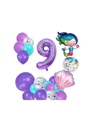 9 Yaş Deniz Kızı Temalı Doğum Günü Parti Kutlama Seti Konsept 2