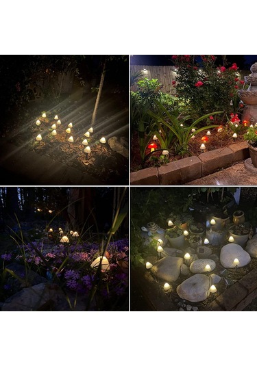 Hombey Güneş Enerjili Mantar Desenli Led Işık Zinciri, 10 Adet, 8 Mod, Su Geçirmez, Bahçe Çimenliği Yol Dekorasyonu, Noel Bayramı Partisi Aydınlatması Beyaz