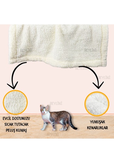 Beylini Peluş Kedi Köpek Battaniyesi Yıkanabilir 60 x 80 CM Krem