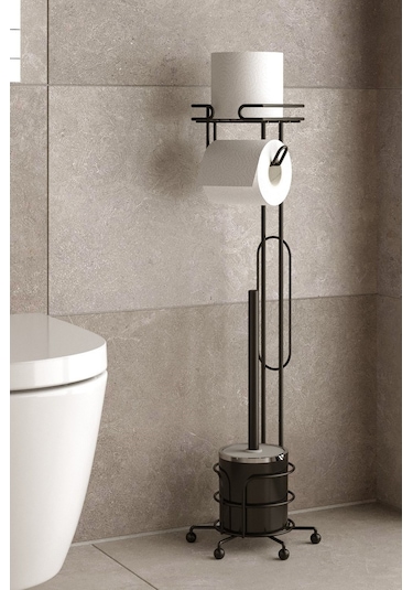 Teknotel Tuvalet Fırçası Yedekli Tuvalet Kağıtlık Mat Siyah Mg096 Mat Siyah