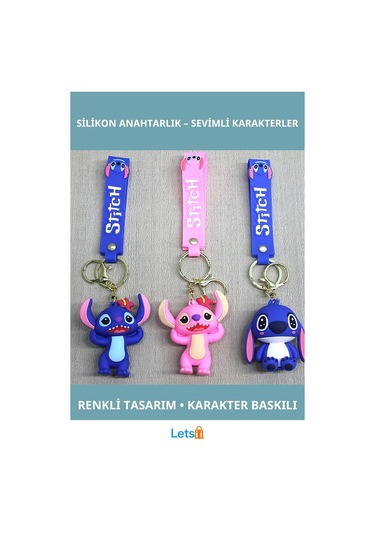 Renkli Silikon Stitch Angel Anahtarlık Çok Renkli
