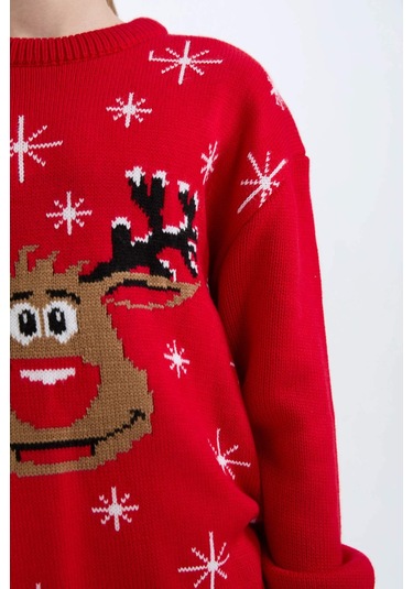 DeFacto Erkek Çocuk Yılbaşı Temalı Bisiklet Yaka Triko Kazak D5991A824CWRD51