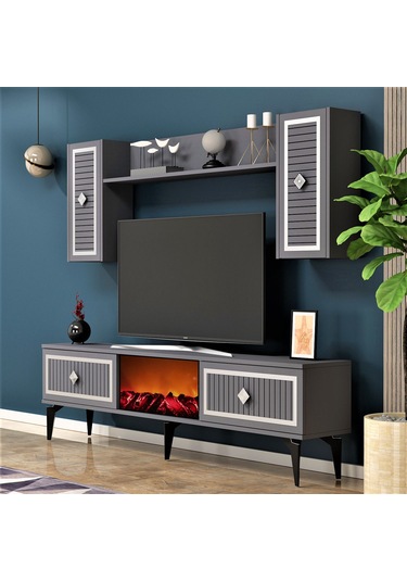 Nil Şömineli Tv Ünitesi Antrasit-gümüş