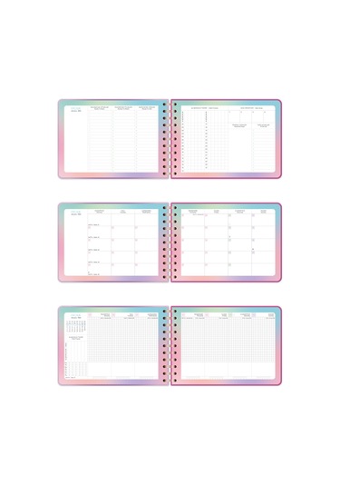 2026 Dikey Haftalık Ajanda Yatay A5 Formda Spiralli Sert Kapak Haftalık Ajanda 21x15 Cm Aura Aura