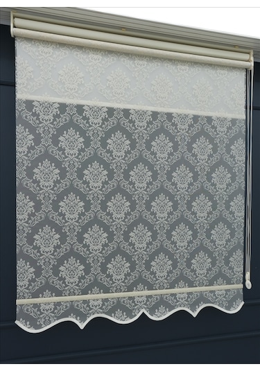 Çift Mekanizmalı Tül+stor Güneşlik Perde Çiftli Sistem - 2 Perde Tek Ürün Ekru1