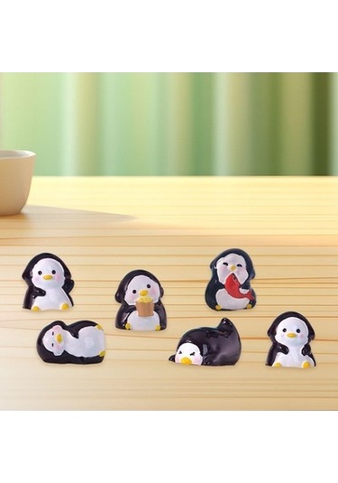 Lijinxu 6x Mini Penguen Figürleri Dekoratif Saksı Dekor Reçine Çok