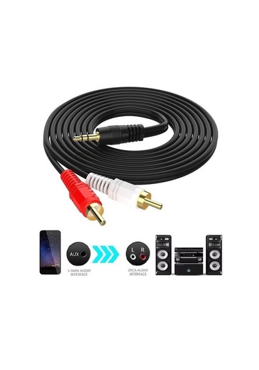 3 Metre - 3.5mm Stereo Aux Erkek To 2 Rca Ses Hoparlör Kablosu