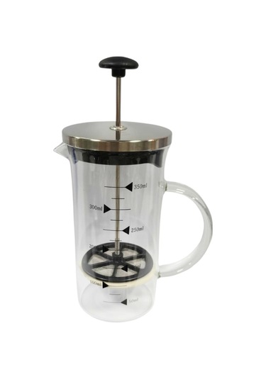 Metal Kapaklı French Press 350 Ml Bitki Çay Demleme Kupası Çift Kapaklı Metal Ve Plastik Kapak Gümüş Gri
