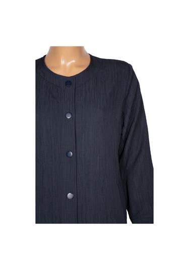 Hesna Kadın Luna Büyük Beden Krinkıl Çıtçıtlı Lacivert Kap Ceket Lacivert