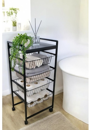 Digithome Metal 4 Katlı Çekmeceli Banyo Düzenleyici Organizer Havluluk 9040 1-1-369 Siyah