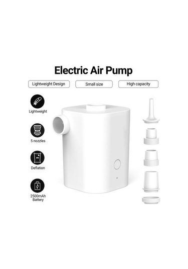 Beyaz 1 Takım 5 Nozullu Deflatör Pompası Çok Yönlü Kullanım Hafif Dayanıklı Çadır Kamp İçin Şişme Elektrikli Hava Beyaz