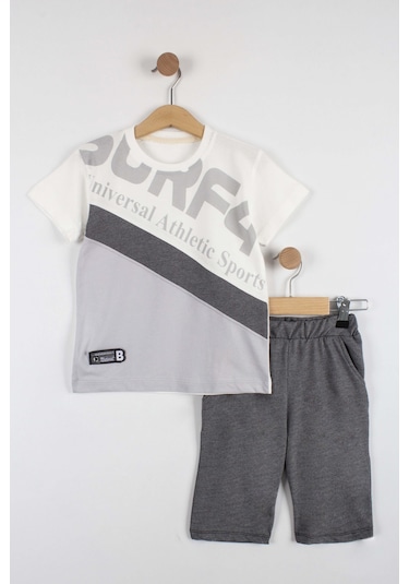 Erkek Çocuk Atletik Baskılı Şortlu Takım-6291-Beyaz