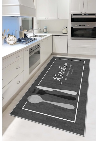 West Home Makinede Yıkanabilir Kaymaz Taban Leke Tutmaz Gri Mutfak Halısı Mutfak Yolluk Ve Balkon Halısı Wh 599 Greym