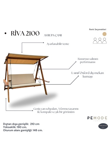 Riva 2100 3 Kişilik Ahşap Bahçe Salıncağı