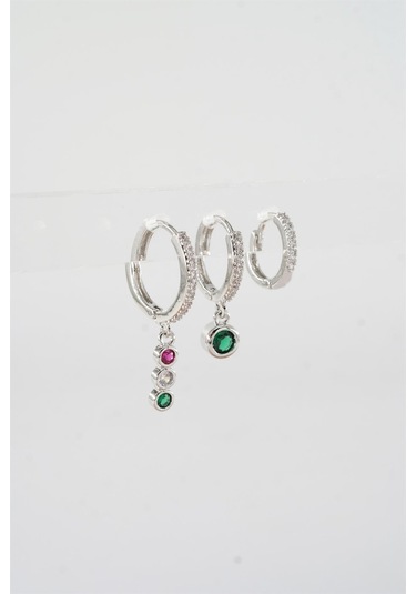 Kadın Vip Seri Mix Zirkon Taşlı 3'lü Küpe Çok Renkli