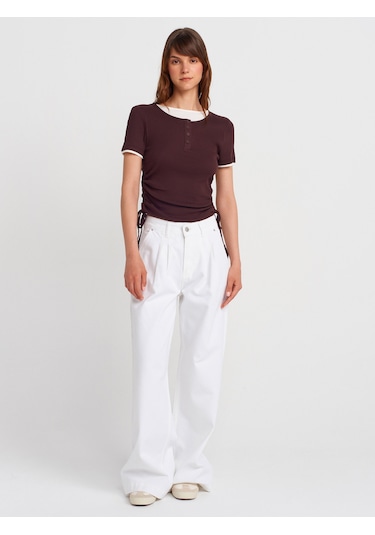 Dilvin 31816 Çift Katlı Büzgülü T-shirt-kahve Kahve