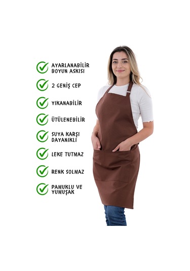 4 Adet Simple Ayarlanabilir Askılı Mutfak Önlüğü Kahverengi
