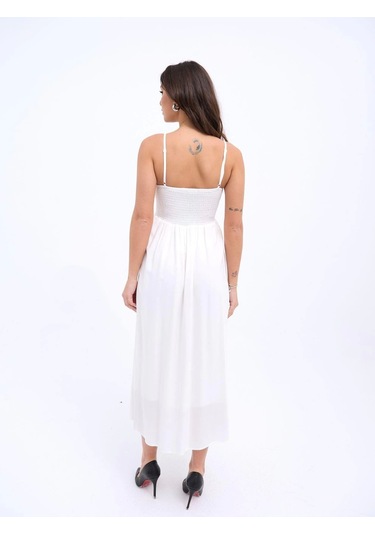 7322 Elbise-ekru Çok Renkli