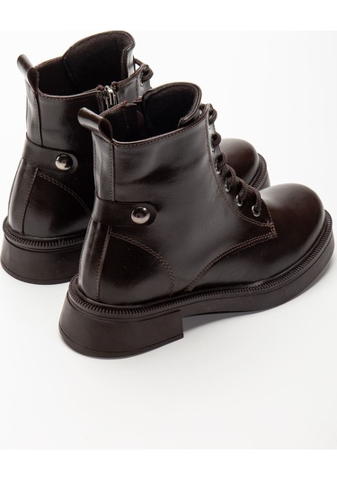 02-2003 Kahve Kırışık Rugan Bağcıklı Fermuarlı Günlük Kadın Bot Kahve