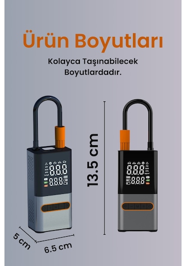Hava Kompresörü 4000 Mah 4ın1 Şarjlı+araç Taşınabilir Araç Lastik Top Şişirme Pompası Oto Siyah