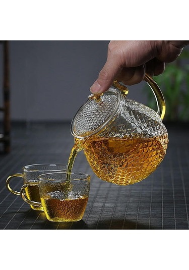 Yüksek Borosilikat Cam Çaydanlık Ev Yüksek Sıcaklık Direnci Çekiç Desen Demlik Kung Fu Çay Seti Filtre Kabarcık Çaydanlık Çaydanlıklar Altın - Beyaz