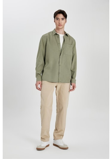 DeFacto Regular Fit Basic Düz Tensel Uzun Kollu Gömlek B2907AX24SPKH465