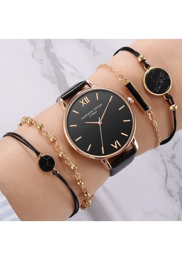 Xindoker Kadınlar İçin Siyah Klasik Kol Saati + Bilezik Seti - Modern Tasarım, Dayanıklı Pu Kayış, Kol Saati Takımı Diğer